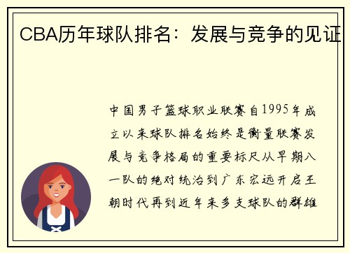 CBA历年球队排名：发展与竞争的见证
