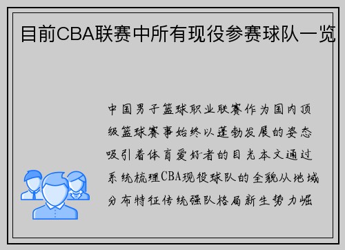目前CBA联赛中所有现役参赛球队一览